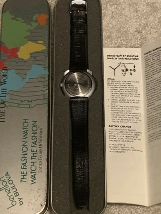 Vintage United Colors of Benetton Watch Time Map Of World Bulova with tin 3