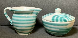 Gmundner Keramik Austria Dizzy Striped Ceramic Sugar & Creamer Set Rare Htf