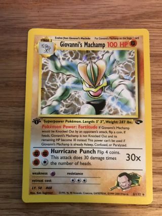 1st Edition Giovanni’s Machamp Gym Challenge Holo Rare Pokémon Card 6/132.