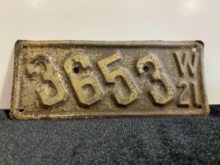 Rare Antique Vintage 1921 Wisconsin Motorcycle License Plate Tag Harley Indian
