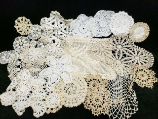 20 Vintage Antique Hand Crocheted Doily Tablecloth White 4 - 13 " Wedding Crafts