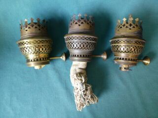 Three Antique Brass Hasag Oil Lamp Burners