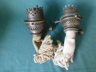 Two Antique Brass Hasag Oil Lamp Burners With Lifter