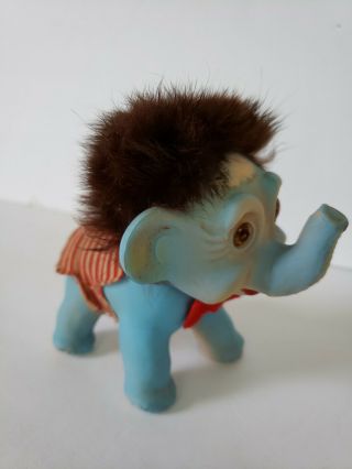 Vintage Uglies Rubber Elephant Troll Toy Blue Hair Japan Rare With Clothing
