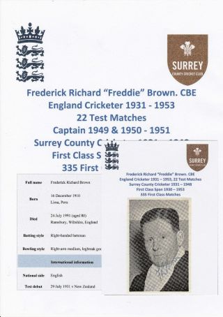 Freddie Brown England Cricketer 1931 - 1953 22 X Tests Rare Autograph Mag Cutting