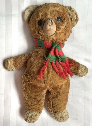 Vintage Well Loved 14 - Inch Teddy Bear Button Eyes Age Unknown