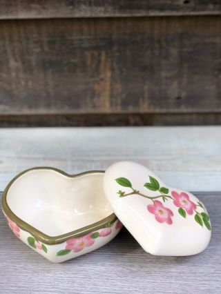 Rare - Wedgewood Franciscan Desert Rose Heart Shaped Covered Trinket Box With Lid 2