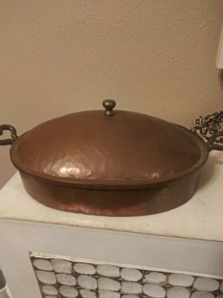 Antique Tin Lined Copper Pot With Lid Marked Ab On Bottom Heart Brass Handle2