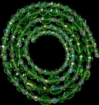 Beads Swarovski Cut Austrian Crystal Peridot Green Faceted 6 - 15mm 40 " Vintage