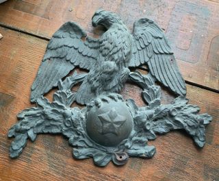 Rare Antique Vintage Solid Brass Bronze Wall Plaque American Eagle Vtg 10.  5x9”