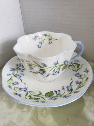Shelley Harebell Oleander Cup Saucer 13590 Blue Floral England Vintage