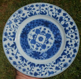Rare Antique Chinese Blue & White Kangxi Period Mark Porcelain Plate
