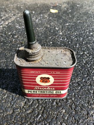 Rare Phillips 66 Automobile Tin Vintage Dripless Penetrating Oil Can 4oz Empty