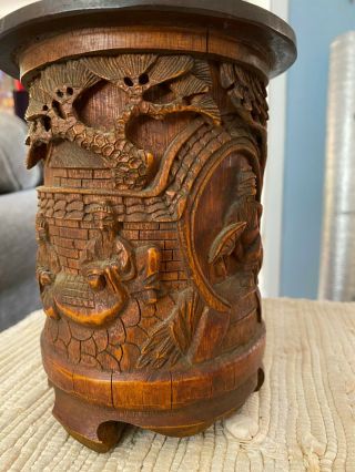 7 " Chinese Bamboo Hand Carved Brush Pot Pencil Vase