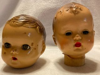 2 Vintage Doll Heads Open & Close Eyes