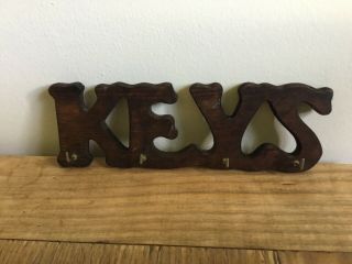 Keys Vintage Wooden Wall Key Holder With 4 Hooks