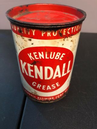 1 Rare Vintage Antique 3/4 Full Kendall Kenlube 1 Lb Grease Can