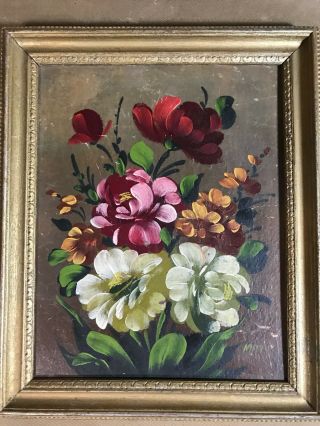Antique Mati " Still Life With Flowers Scene " Oil Painting - Signed And Framed