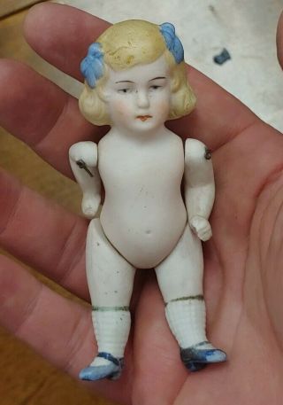 Vintage Porcelain Bisque Hertwig Jointed 4 " Doll Wire Joint Made In Germany