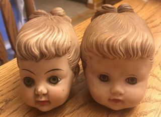 2 Vintage Doll Head Rubber 1950’s Molded Hair Bun / Ponytail