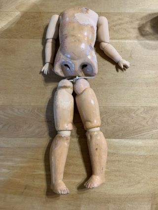 Poor Tlc Antique German Composition And Wood Doll Body - Parts Only