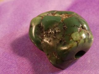Antique Tibetan Natural Green Turquoise Bead Patina 11.  3 By 10.  2 By 6.  2 Mm
