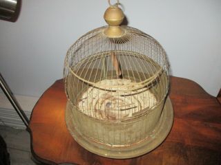 Antique Brass Pedestal Bird Cage Bee Hive Shape Patina Hendryx