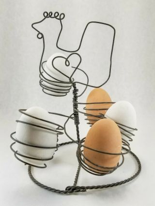 Vintage Wire Chicken Egg Holder / Carrier Basket Holds 6 Eggs