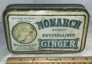 Antique Monarch Crystallized Ginger Candy Spice Tin Litho Can Reid Murdoch Lion
