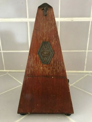 Antique Vintage Maelzel Paquet France Wood Metronome For Repair Or Parts