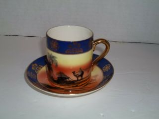 Vintage Pearlwhite Bohemia Demitasse Cup & Saucer Cobalt Blue Gold Desert Camel 3