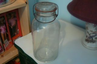 VERY RARE Clear Wire / CANING JAR 1/2 GALLON canning Jar with Lid T/F 10 2