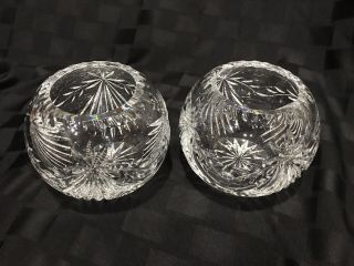 2 Vintage Heavy Crystal Cut Glass Rose Bowls Or Candle Holders,  About 4 "