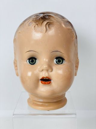 Vintage Large Doll Head Sleepy Eyes Hard Plastic Molded Hair Parts For 21” Dolls 2