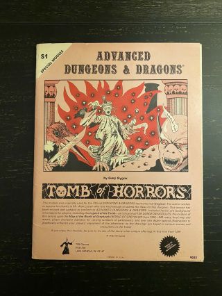 S1 Tomb Of Horrors Dungeons & Dragons Tsr 9022 Mono 1st Print 1978 Rare Vg,
