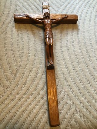 Glorious Rare Large Vintage Nuns Convent Hand Carved Wood Crucifix