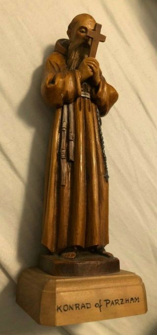 Very Rare Vintage Hand Carved Wood St.  Konrad Of Parzham Catholic Statue