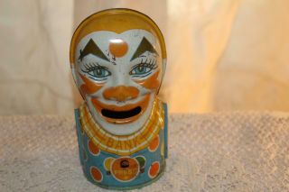 Antique Vintage Tin Type J Chein Circus Clown Bank Tongue Goes Out