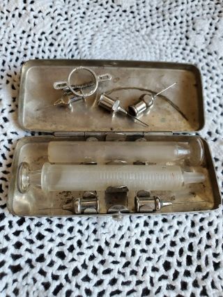 Antique Becton Dickinson Glass Syringe & Stainless Steel Needles And Case 1915
