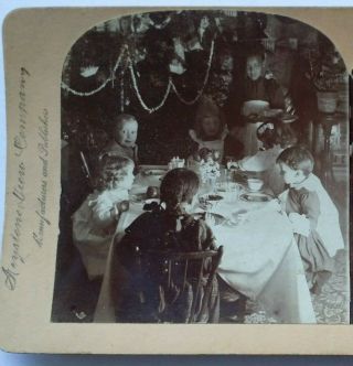 1895,  Christmas Dinner,  B.  L.  Singley,  Rare Keystone Stereoview Card