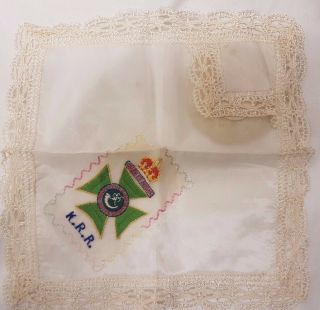 Rare Antique Ww1 Embroidered Crest Silk & Lace Handkerchief Hanky K.  R.  R.