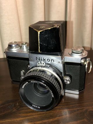 Nikon F 727xxxx Slr Camera W/ Lens 50mm F2 Nippon Kogaku Samples W/ Rare Finder