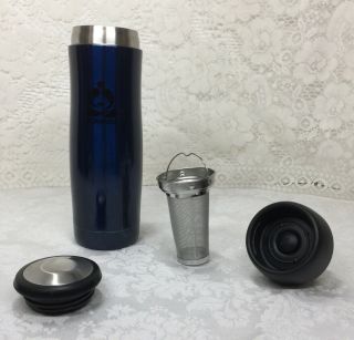 Teavana Contour Hot & Cold Tea Infuser Tumbler Dark Blue Rare Find W/ Strainer