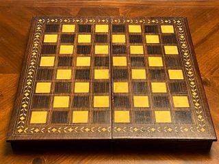 Antique Wooden Chess Board Folding Ebony And Other Inlay Unique 16 " Squared 42mm
