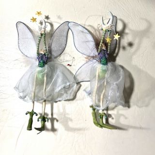 2) Rare Retired Patience Brewster Moon Fairy Christmas Ornament.  Krinkles