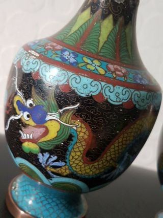 Pair Antique Chinese Dragon Cloisonne Vase 17cm 2