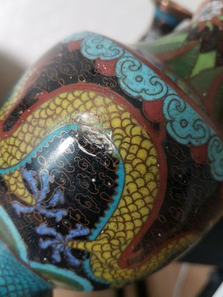 Pair Antique Chinese Dragon Cloisonne Vase 17cm 3