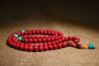 108pcs Chinese Red Coral Handmade Exquisite Buddha Beads Necklace 50122