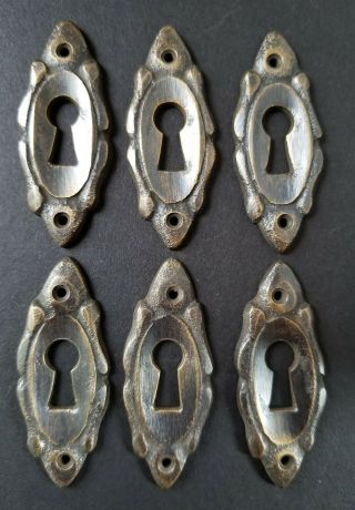 6 Vintage Antique Style Eschutcheons Key Hole Ornate Brass 2 " Jewelry Parts E4