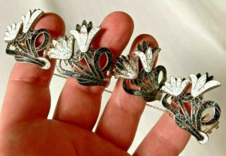 Rare Vintage Margot De Taxco Sterling Silver Enamel Lily Flower Panel Bracelet